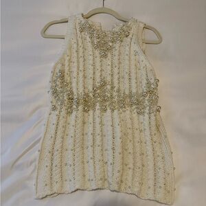 Zara White Pearl-Embellished Knit Top